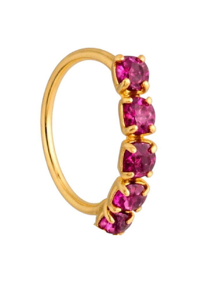 Purple 5 Stone Thick New Gold Nose Ring For Non Pierced And Pierced Nose