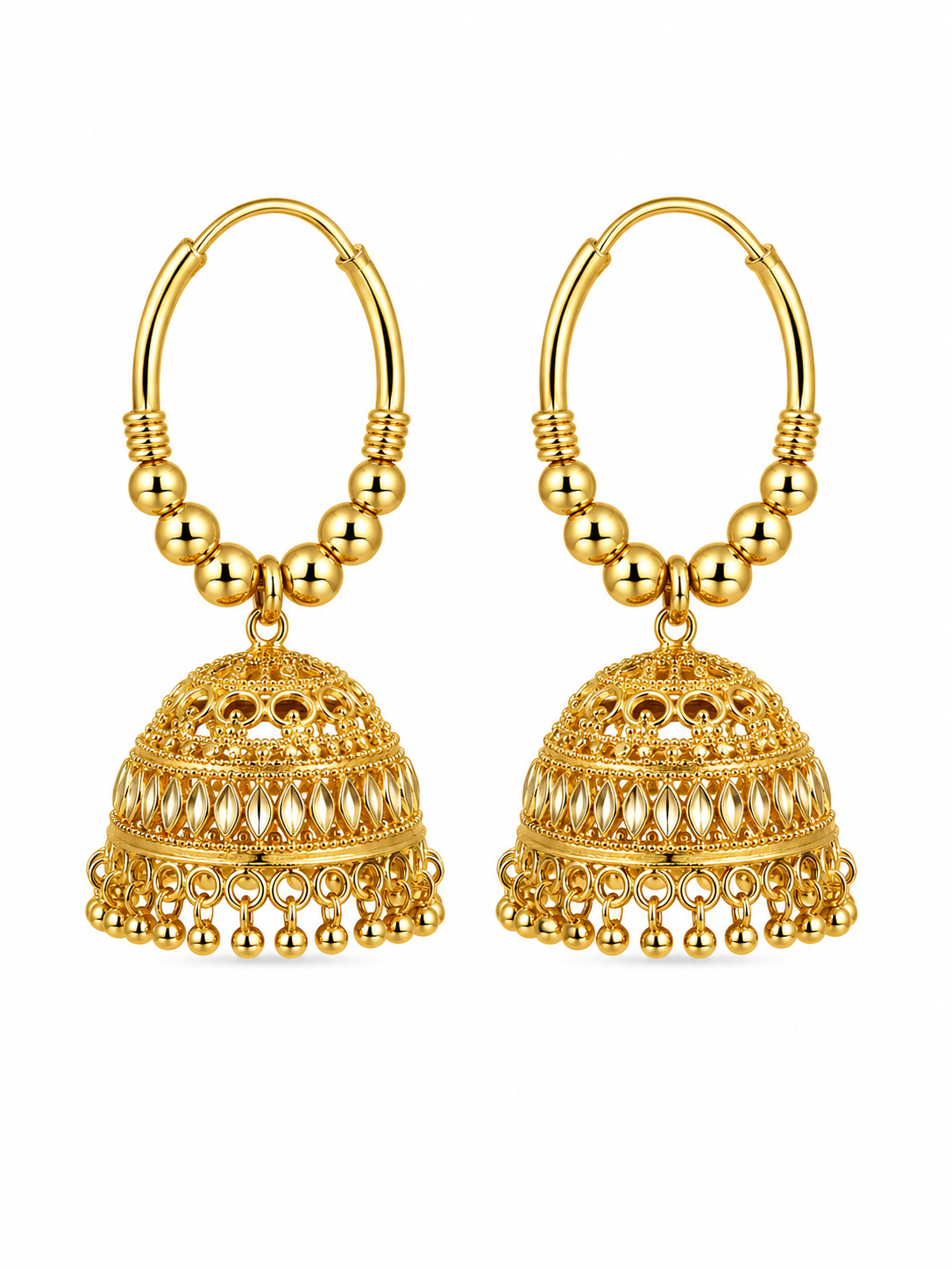 Gold plated Collection Jhumka Earring Double Domes Chain Dangle