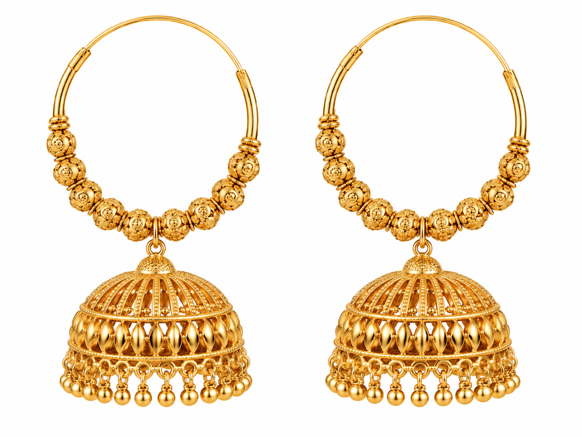 Gold Plated Collection Jhumka Earrings Large Hoop Dangle New