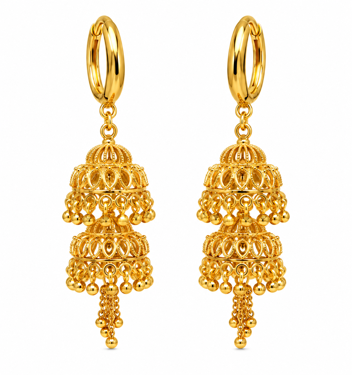 Gold plated Collection Jhumka Earring Double Domes Chain Dangle