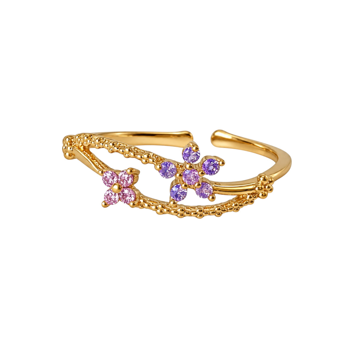 Lavender Blossom Adjustable Gold Ring
