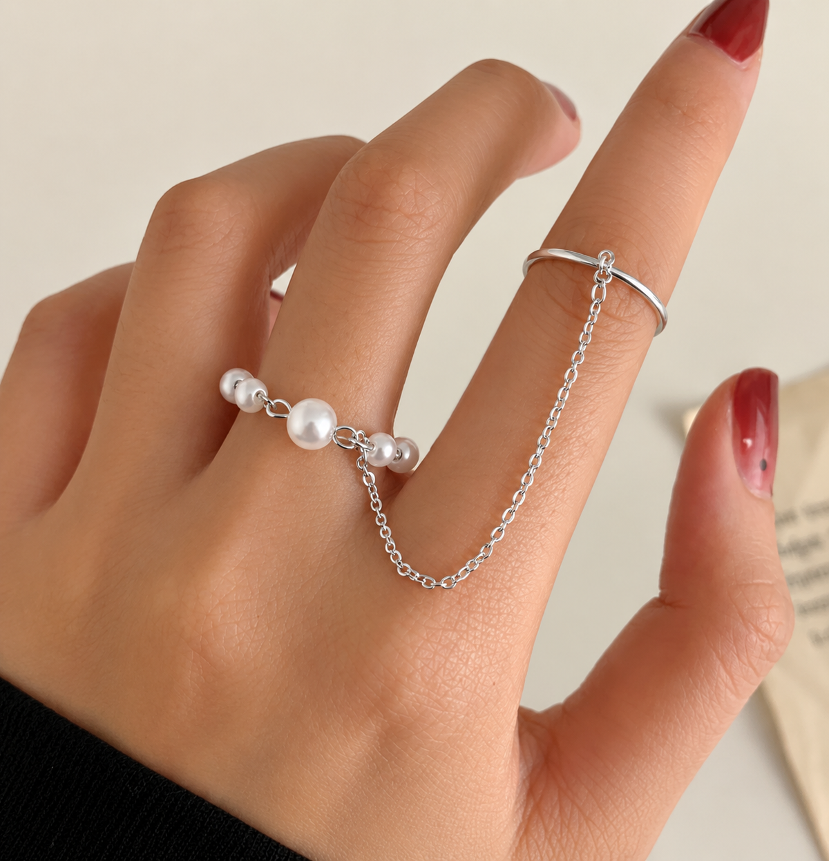 Elara Pearl Chain Ring