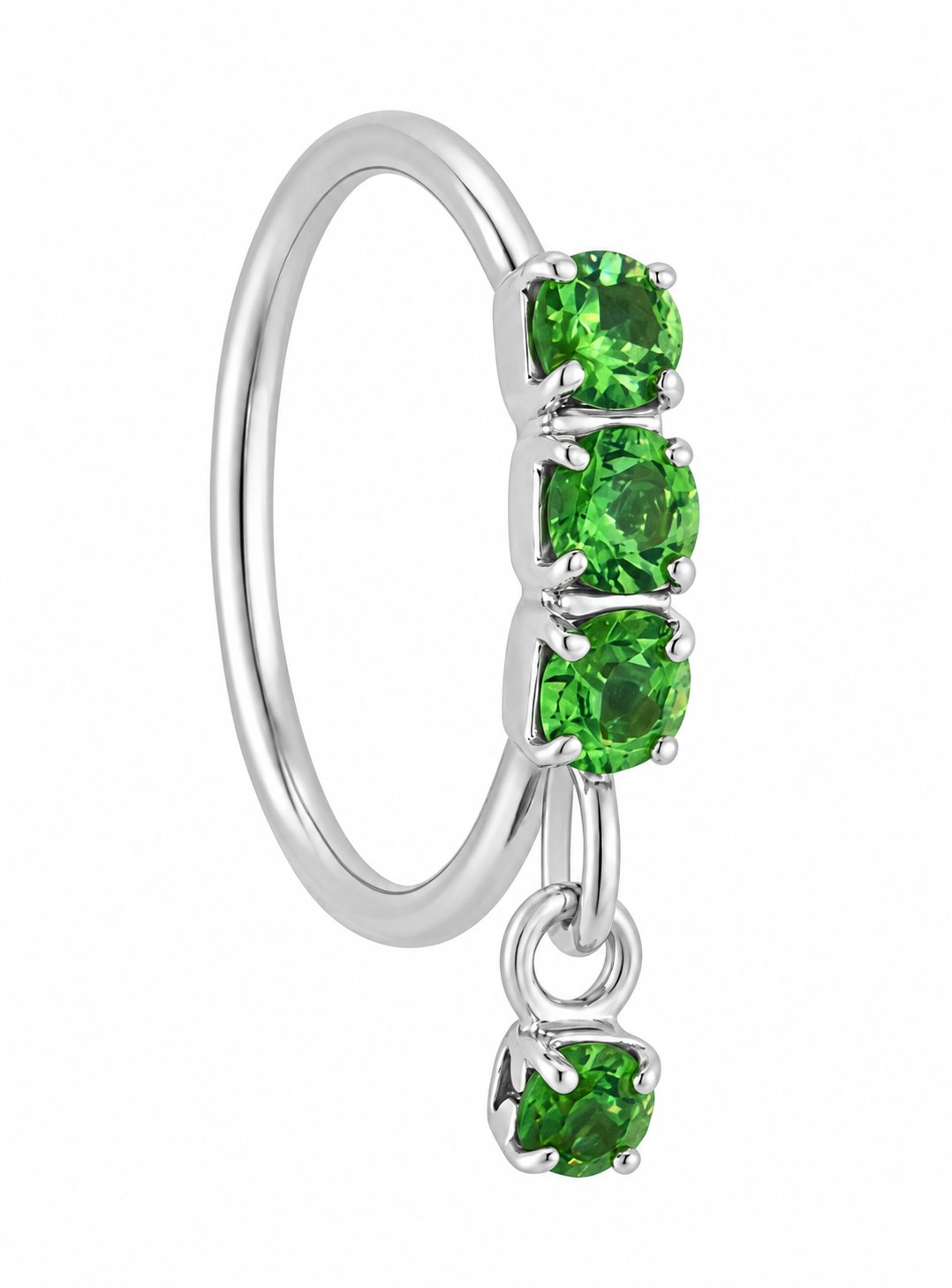 Green 3 Stone Thick Silver Dangle Nose Ring For a Pierced Nose