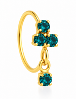 Teal 3 Stone Dainty Small Gem Dangle Nose Ring for a pierced nose