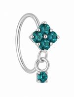 Teal Square Small Gem Dangle Silver Nose Ring For A Pierced Nose