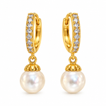 White Pearl Stone Hoop Gold Hoop Earrings
