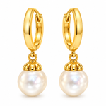 White Pearl Plain Hoop Gold Hoop Earrings
