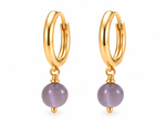 Lavender Round Monalisa Bead Gold Hoop Earrings