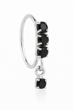 Black 3 Stone Dangle Silver nose ring for a pierced nose