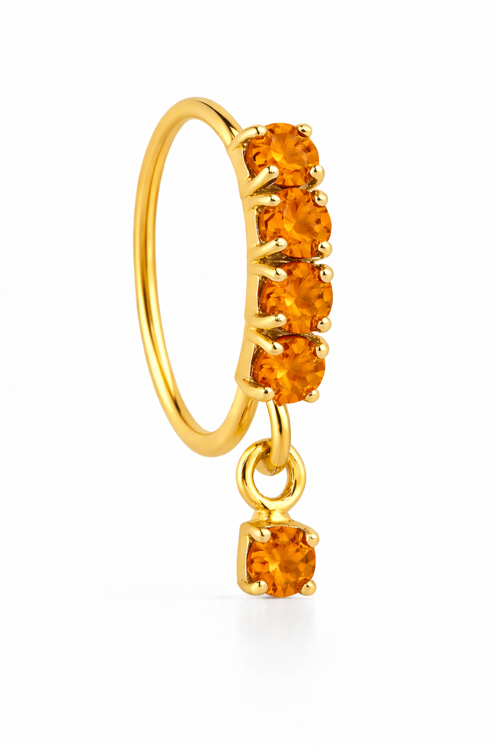 Orange 4 Stone Small Gem Dangle Gold Nose Ring For Pierced Nose