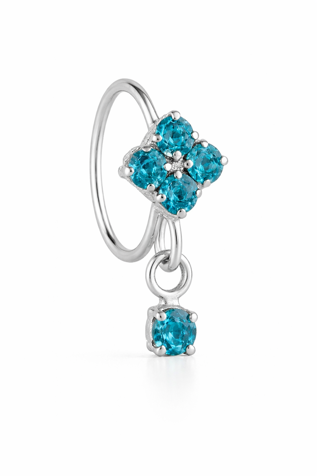 Light Blue Square Small Gem Dangle Silver Nose Ring For a pierced Nose