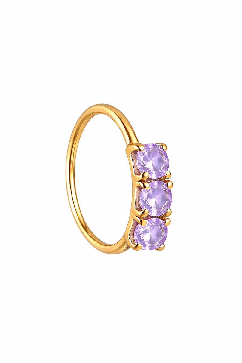 Lilac 3 Stone Gold Nose Ring For Pierced And Non Pierced Nose