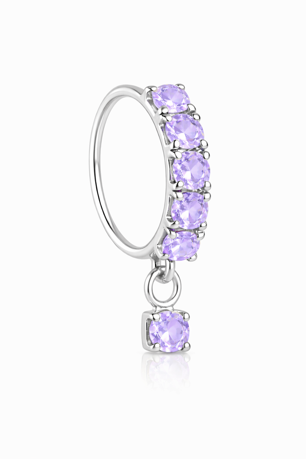 Lilac 5 Stone Dangle Silver Nose Ring For a Pierced Nose