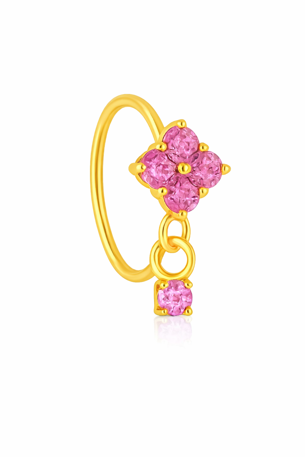 Pink Square Small Gem Dangle Gold Nose Ring For A Pierced Nose