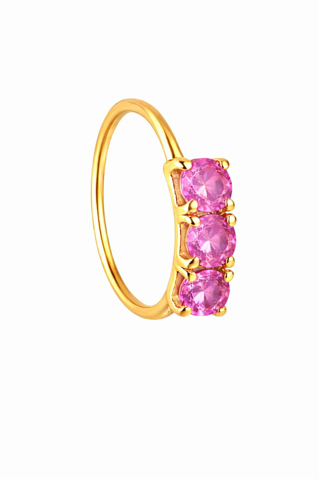 Raspberry 3 Stone Gold Nose Ring For Pierced And Non Pierced Nose