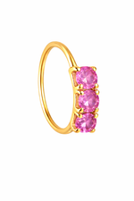 Raspberry 3 Stone Gold Nose Ring For Pierced And Non Pierced Nose