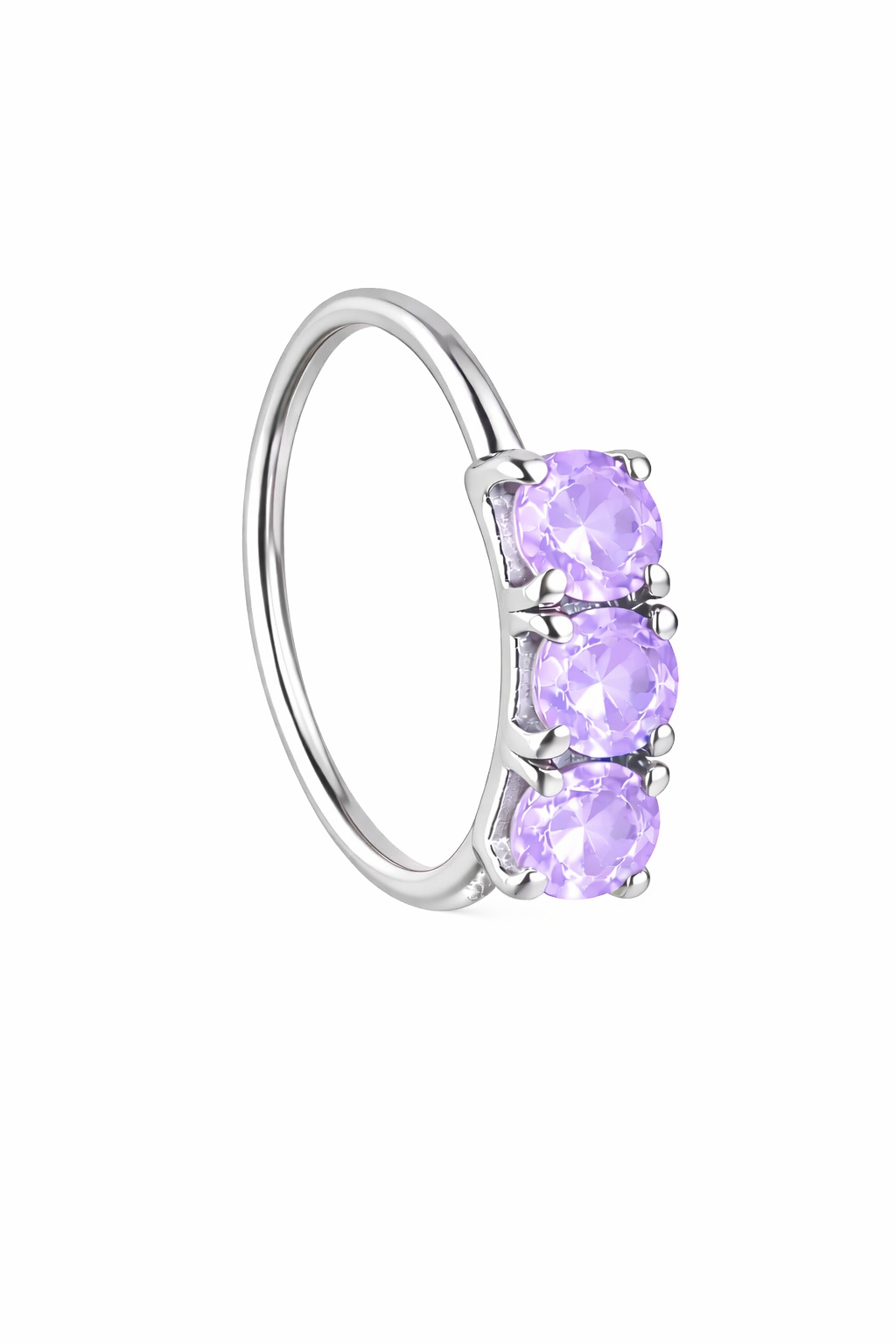 Lilac 3 Stone Silver Nose Ring For Pierced Nose And Non Pierced Nose