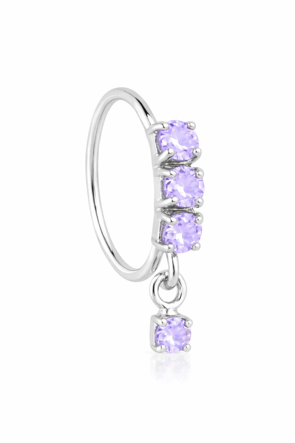 Lilac 3 Stone Dangle Silver Nose Ring For a Pierced Nose