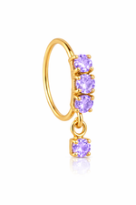 Lilac 3 Stone Dangle Gold Nose Ring For a Pierced Nose