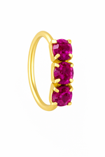 Purple 3 Stone Thick Gold Nose Ring For Pierced And Non Pierced Nose