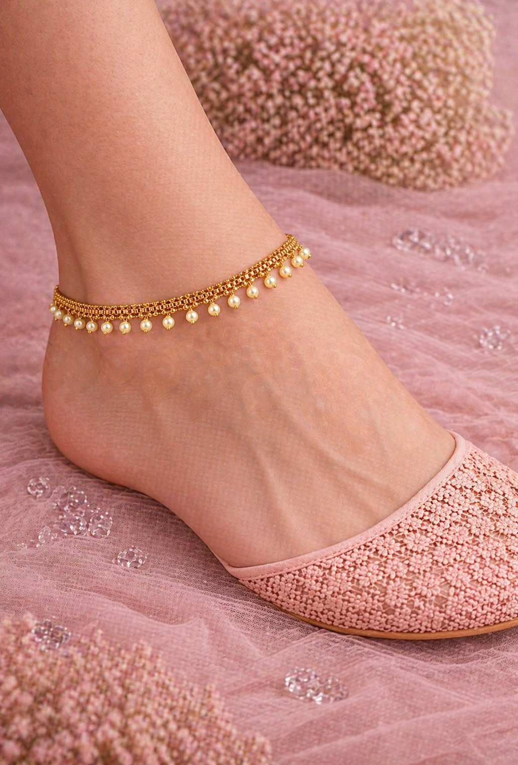 Midnight Pearl Gold Payal | Anklet Set | Indian Anklet | Bridal Payal 673 - 80