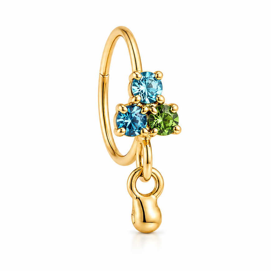 Multicoloured Alternating Coloured Mixed Colour Dainty Gold Dangle Nose Ring Pierced Nose