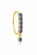 Dark Blue 5 Stone Small Gem Dangle Gold Nose Ring For Pierced Nose