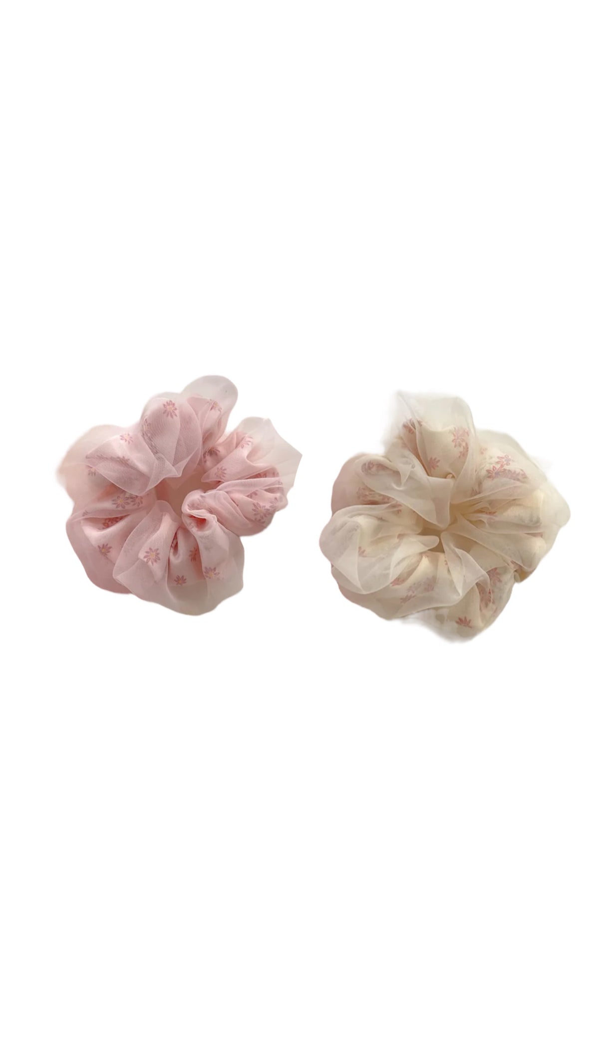 Large Pink Beige Twin Pack Fashion Women’s Flower Hair Accessory Scrunchie