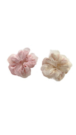 Large Pink Beige Twin Pack Fashion Women’s Flower Hair Accessory Scrunchie