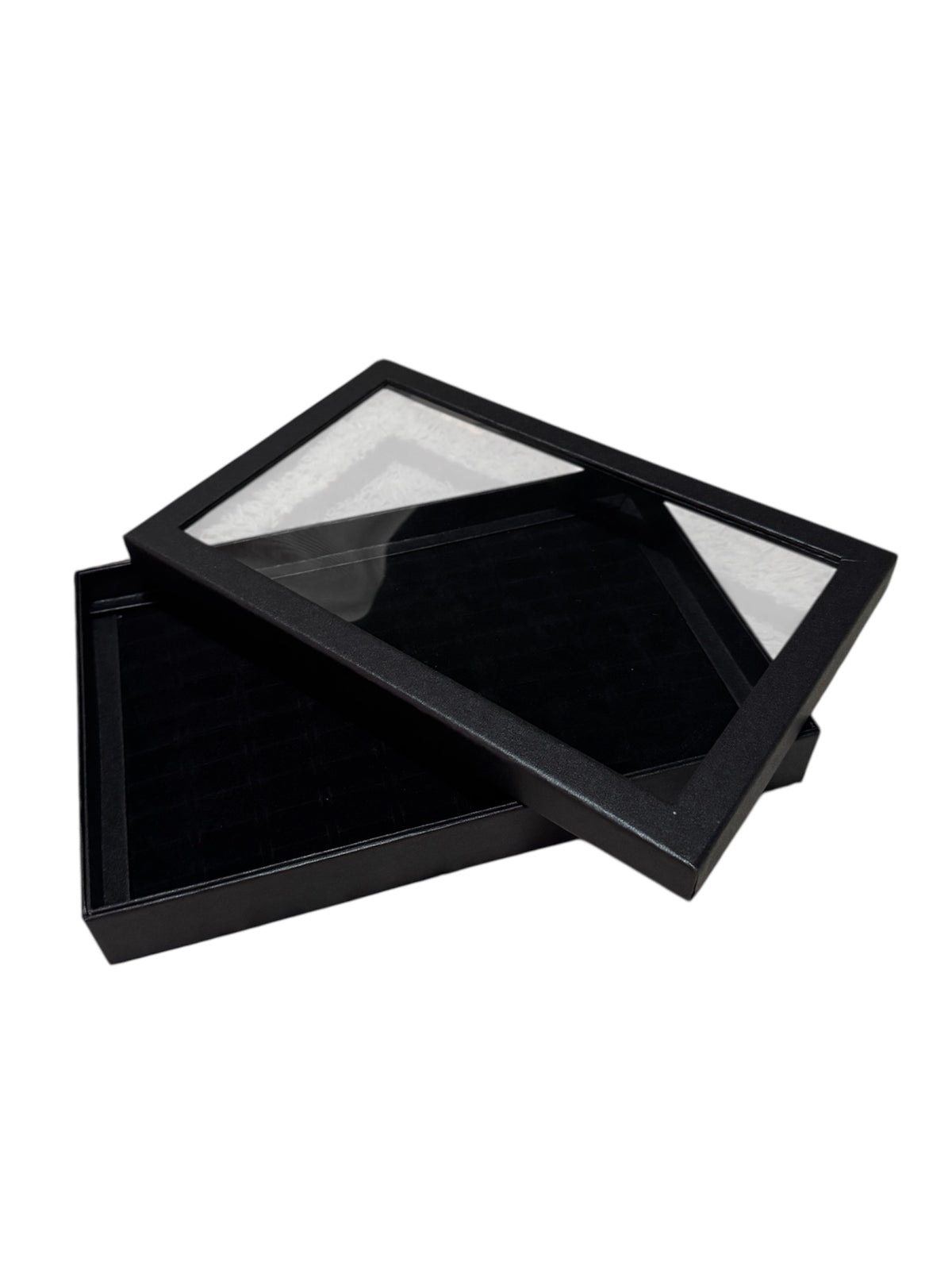 Black 100 Nose Ring velvet Jewellery Display Box with clear lid Organiser Storage