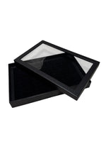 Black 100 Nose Ring velvet Jewellery Display Box with clear lid Organiser Storage