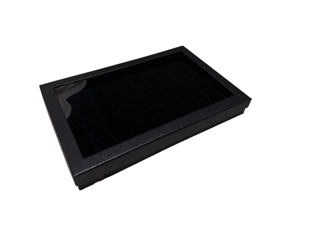 Black 100 Nose Ring velvet Jewellery Display Box with clear lid Organiser Storage