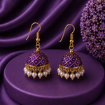 Mini Purple Hand Painted Jhumka Hook Dangle Earring