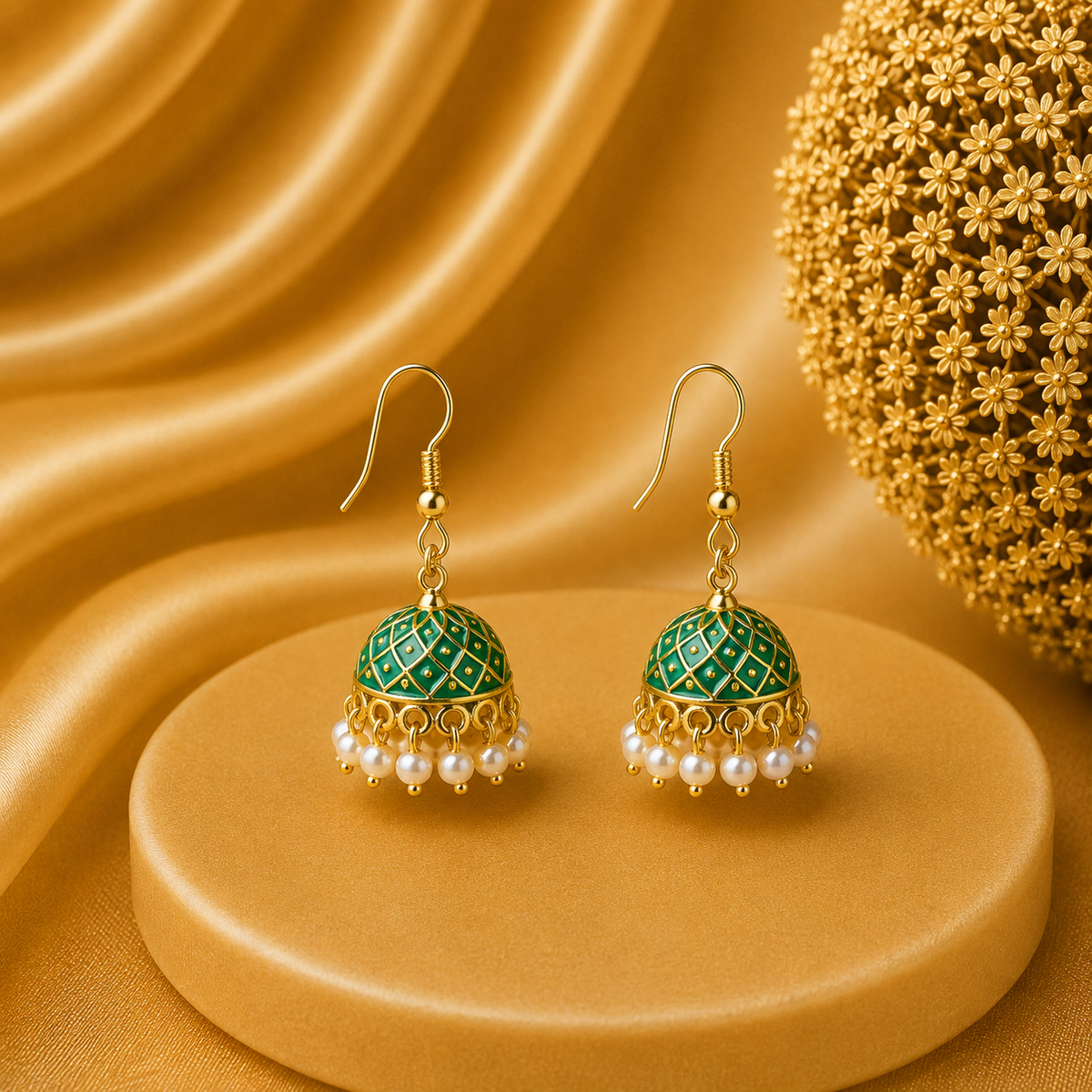 Mini Emerald Green Mini Hand Painted Jhumka Hook Dangle Earring