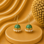 Mini Emerald Green Mini Hand Painted Jhumka Hook Dangle Earring