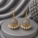 Mini Grey Hand Painted Jhumka Hook Dangle Earring