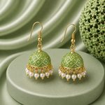Mini Light Green Hand Painted Jhumka Hook Dangle Earring