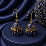 Mini Royal Blue Hand Painted Jhumka Hook Dangle Earring