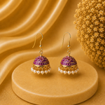 Pearl Purple Hand Painted Jhumka Hook Dangle Earring