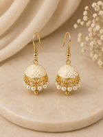 Mini Ivory Gold-Plated Jhumka Hoop Dangle Earrings