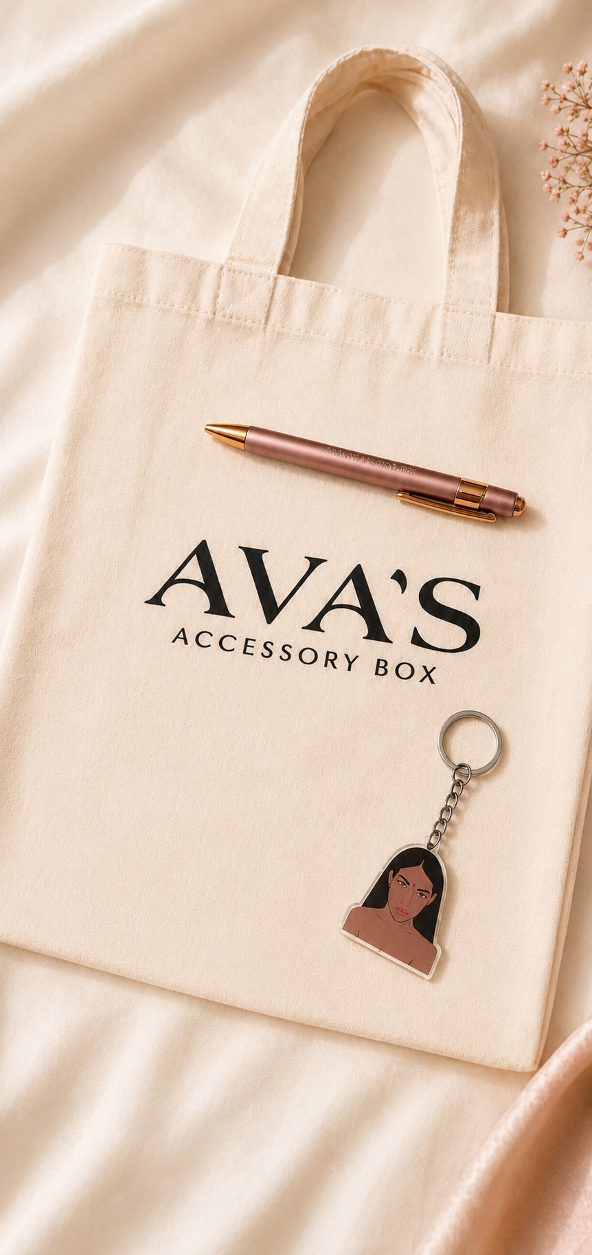 The Ava’s Branded Set. Tote, Key Ring + Stylus Pen