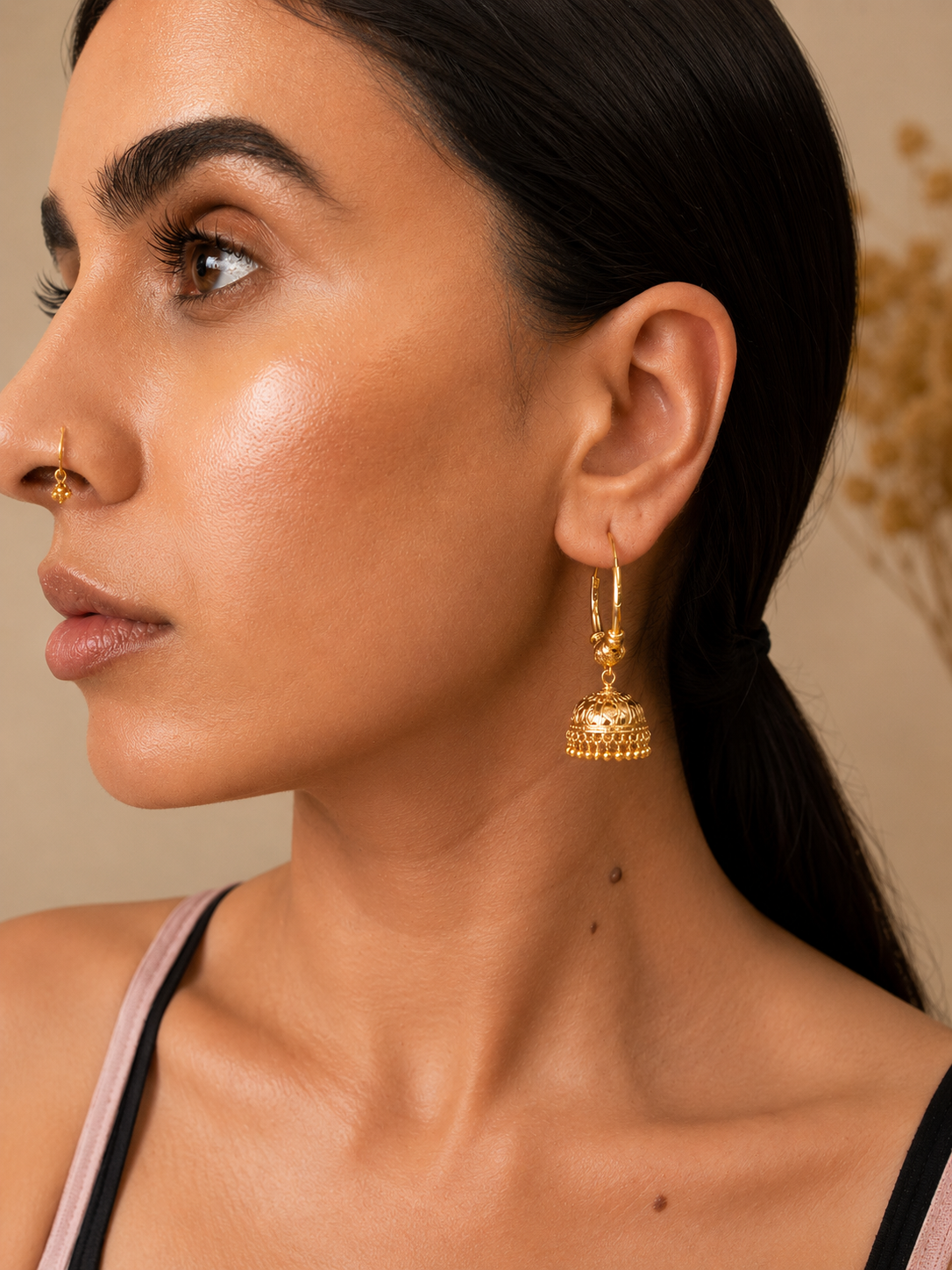 Rani Round Gold-Plated Jhumka Hoop Dangle Earrings