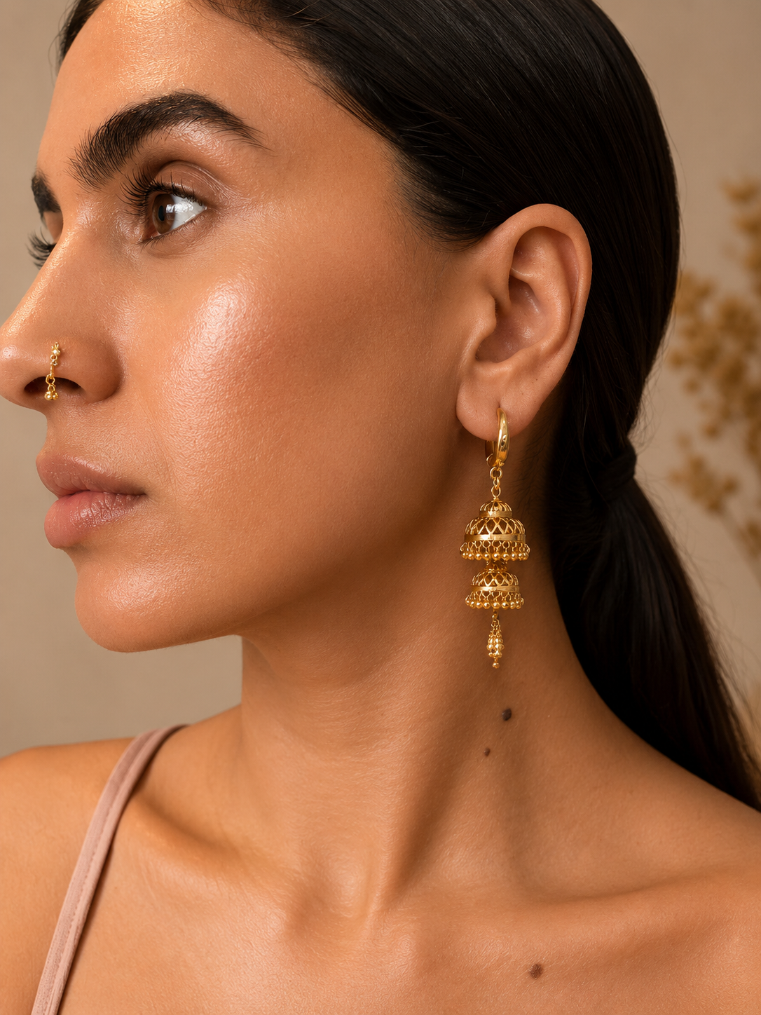 Rani Long Gold-Plated Jhumka Hoop Dangle Earrings