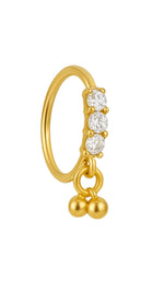 3 Stone Ball Gold Dangle Nose Ring For a Pierced Nose