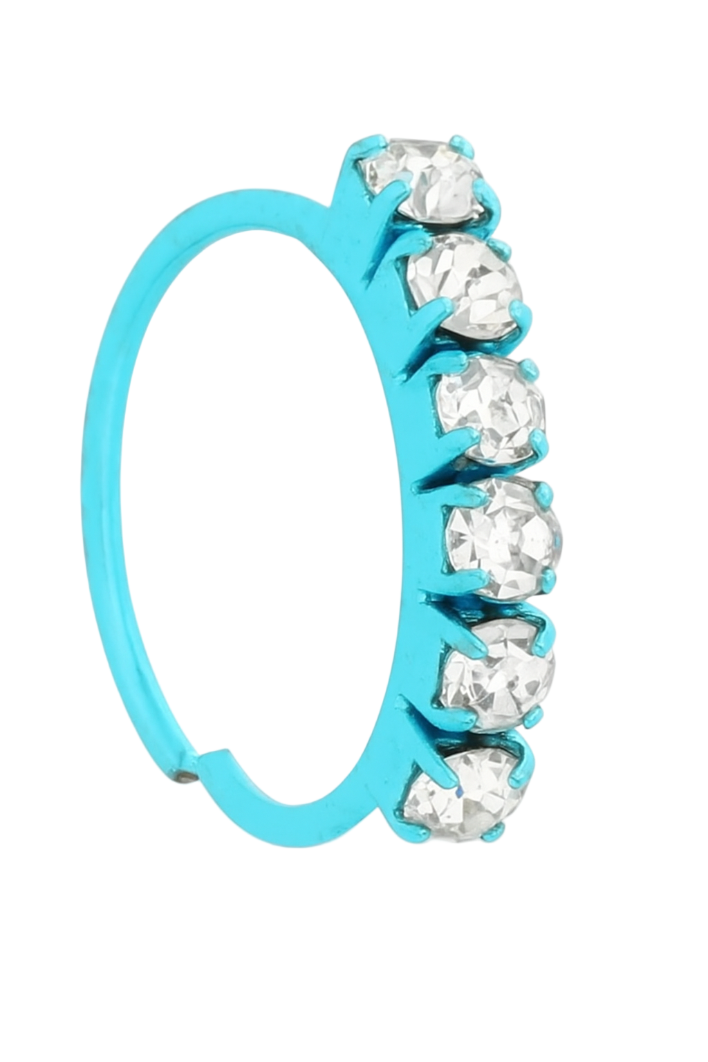 Neon Teal 6 Stone Nose Ring Suitable For Pierced Nose and Non Pierced Nose