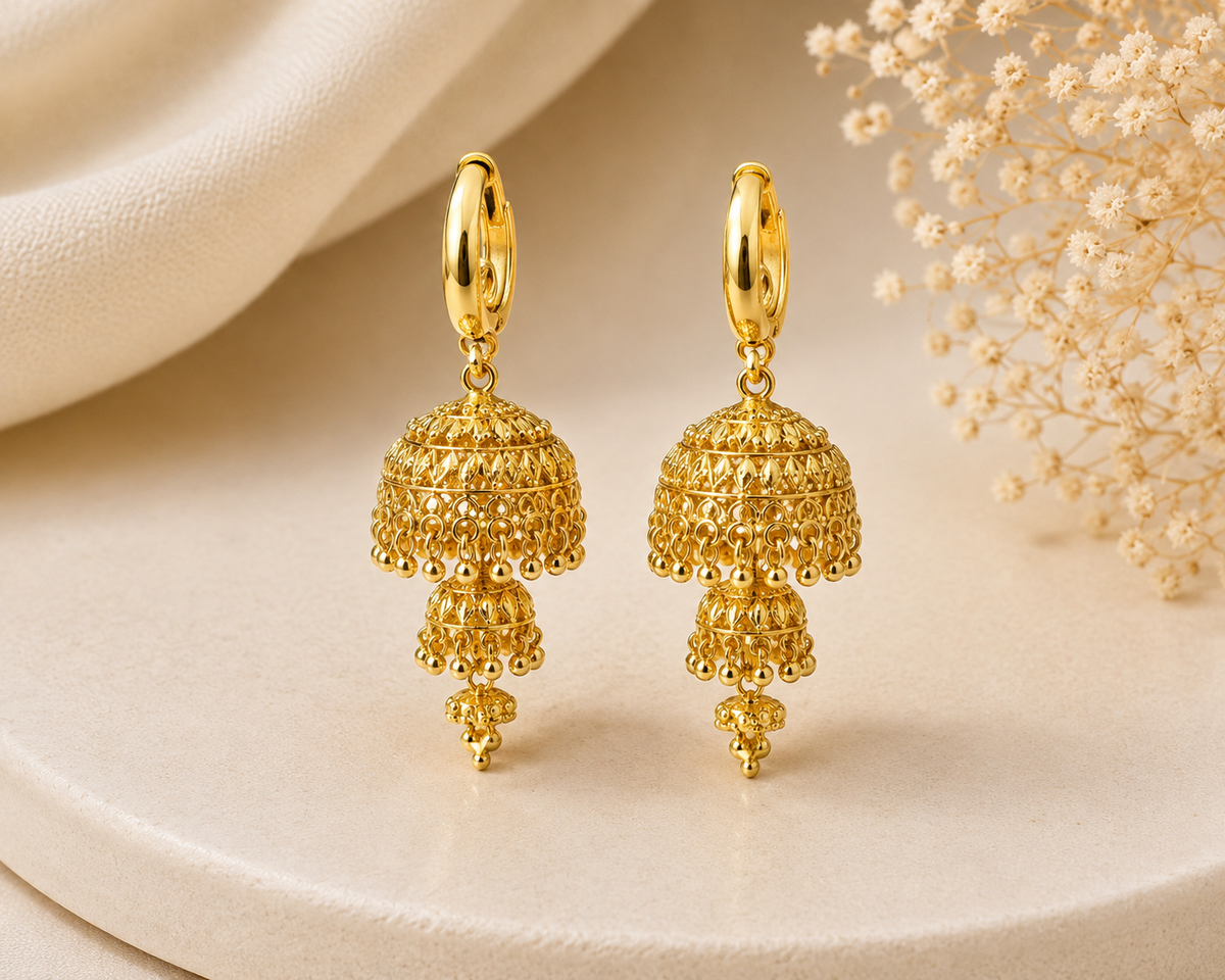 Empress Long Gold-Plated Jhumka Hoop Dangle Earrings
