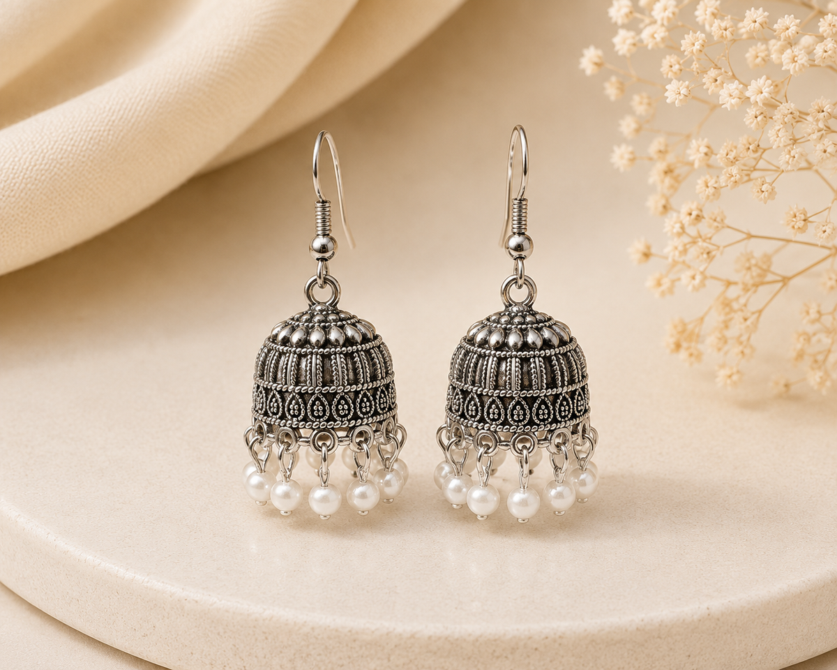 Silver Pearl Jhumka