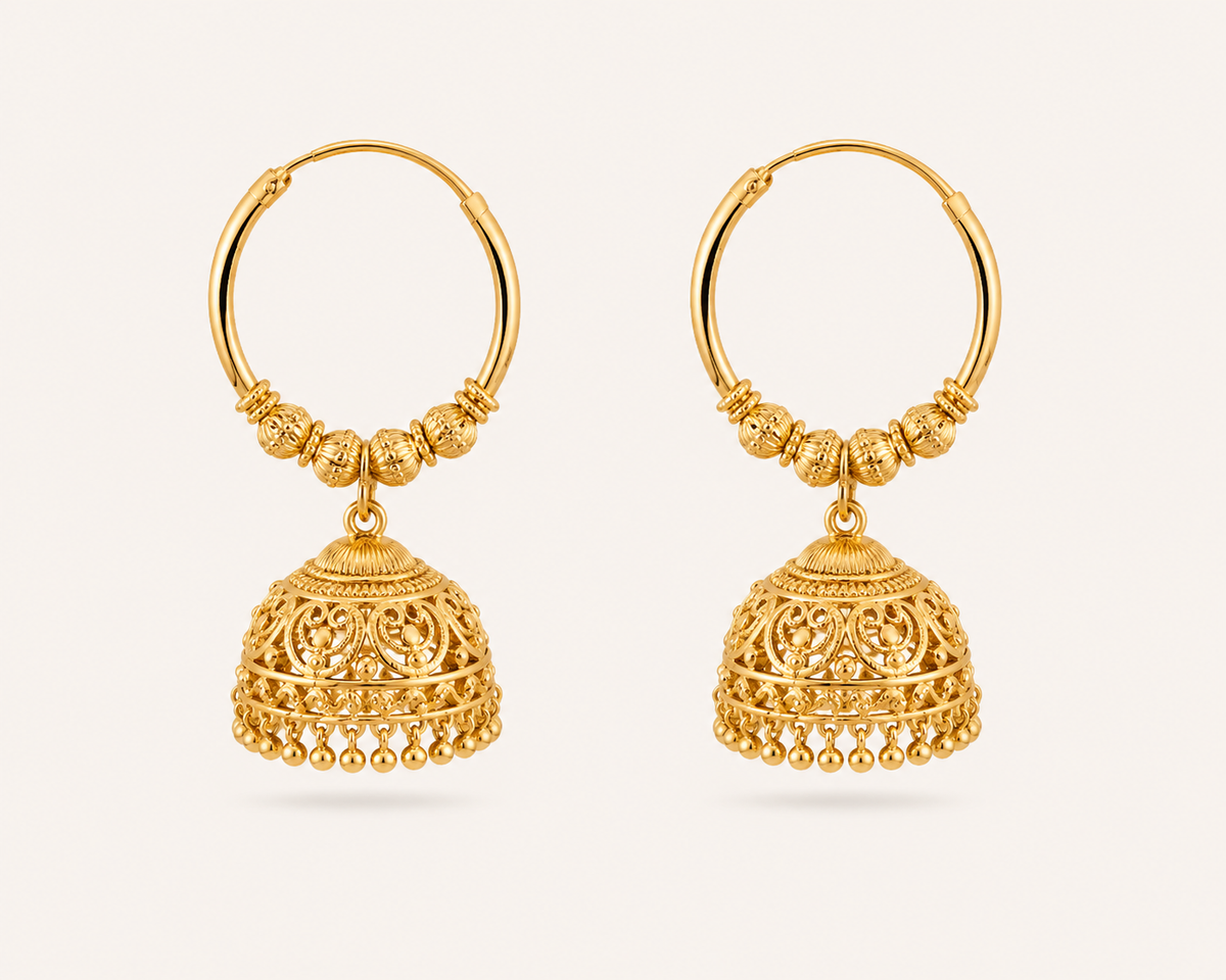 Medium Round Hoop Amira Gold Plated Jhumka