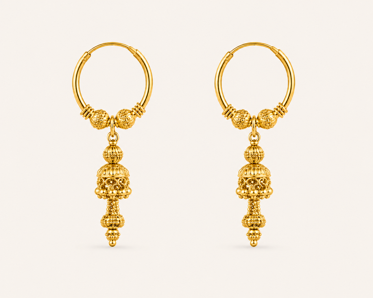 Medium Round Hoop Sania Gold-Plated Jhumka Hoop Dangle Earrings
