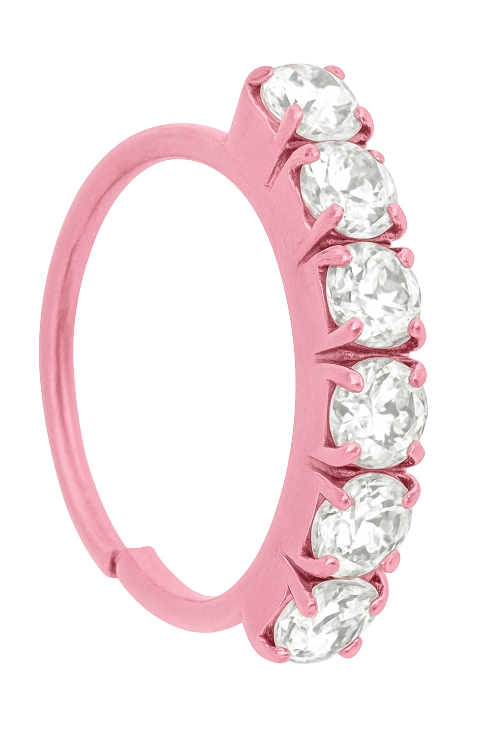 Neon Pink 6 Stone Nose Ring Suitable For Pierced Nose and Non Pierced Nose